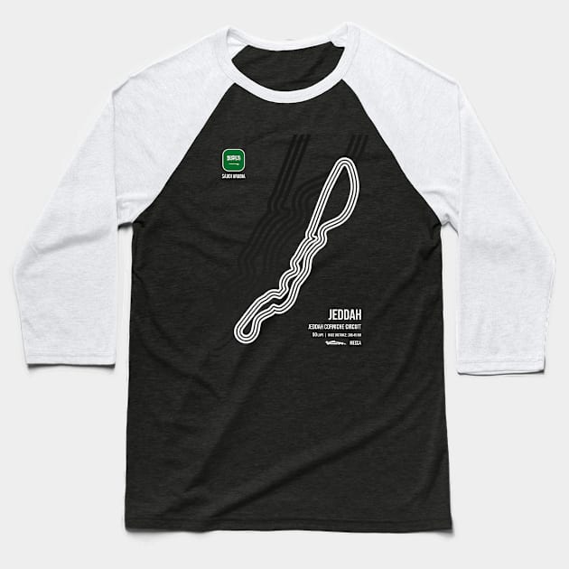 Jeddah Race Track (B&W) Baseball T-Shirt by RaceCarsDriving